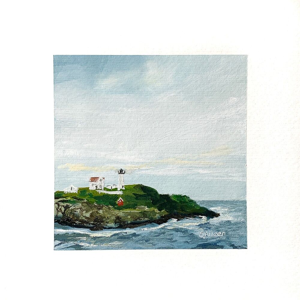 8x8 Maine Original Oil Painting Nubble Lighthouse Nautical New England Signed